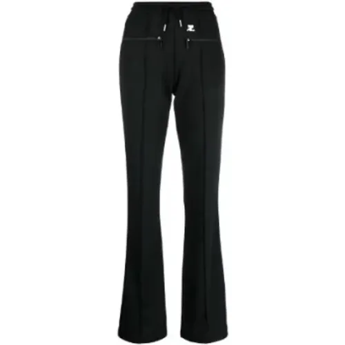 Schwarze Flared Hose mit Logo Patch , Damen, Größe: S - Courrèges - Modalova