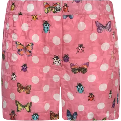 Seiden-Shorts mit Schmetterlings- Marienkäfermuster , Damen, Größe: 2XS - Versace - Modalova