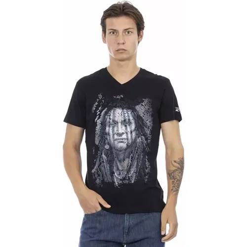 Elegantes V-Ausschnitt T-Shirt mit Frontprint , Herren, Größe: M - Trussardi - Modalova