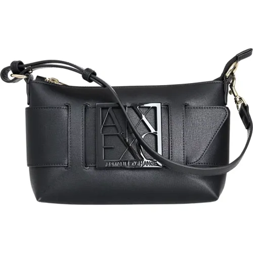 Schwarze Schultertasche mit Logo-Plakette für Damen - Armani Exchange - Modalova