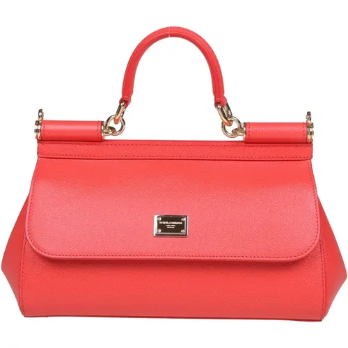 Coral Dauphine Leather Handbag Sicily Line , female, Sizes: ONE SIZE - Dolce & Gabbana - Modalova