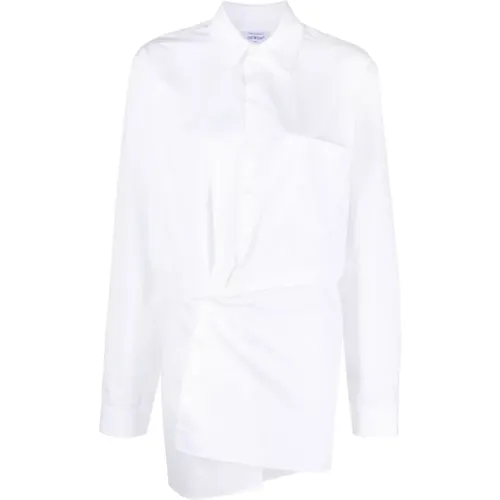 Off , Asymmetric Cotton Shirt Dress , female, Sizes: L, S - Off White - Modalova