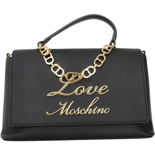 Elegante schwarze Handtasche mit goldenem Logo - Love Moschino - Modalova