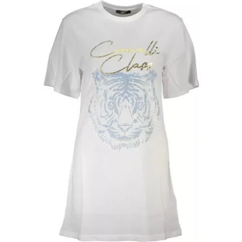 Weißes Baumwoll-T-Shirt mit Kurzen Ärmeln , Damen, Größe: M - Cavalli Class - Modalova