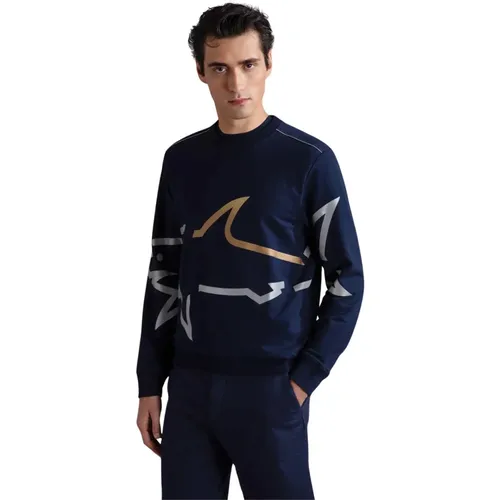 Marineblauer Sweatshirt mit Regular Fit , Herren, Größe: L - PAUL & SHARK - Modalova