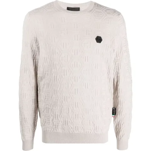 Silk/Wool Pullover LS Monogram , male, Sizes: 3XL - Philipp Plein - Modalova