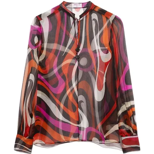 Wave-print silk blouse , female, Sizes: M - EMILIO PUCCI - Modalova