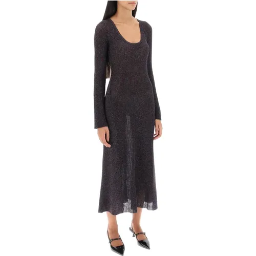 Midi-Kleid mit Lurex-Strick und Ausgestellten Ärmeln , Damen, Größe: S - Ganni - Modalova