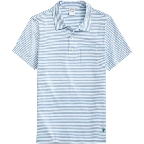 Blau und Weiß Vintage Gewaschenes Baumwoll-Feeder-Streifen-Polohemd , Herren, Größe: S - Brooks Brothers - Modalova