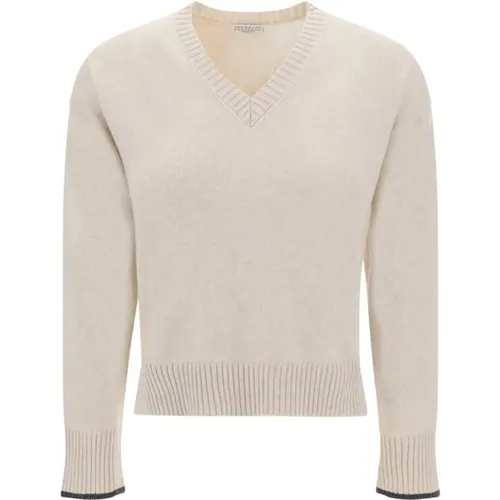 Cashmere Sweater with V-Neck , female, Sizes: L, S - BRUNELLO CUCINELLI - Modalova