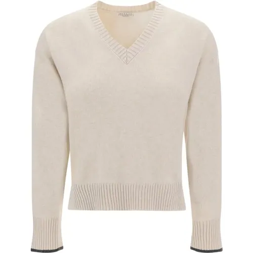 Cashmere Sweater with V-Neck , female, Sizes: L, S, M - BRUNELLO CUCINELLI - Modalova