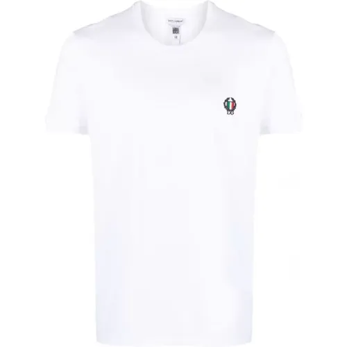 Logo-besticktes weißes T-Shirt - Dolce & Gabbana - Modalova