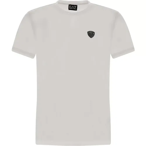 Stretch-Viskose T-Shirt Weiß Rundhals , Herren, Größe: M - Emporio Armani EA7 - Modalova