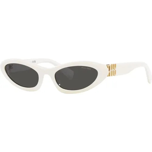 Weiße/Dunkelgraue Sonnenbrille , Damen, Größe: 54 MM - Miu Miu - Modalova