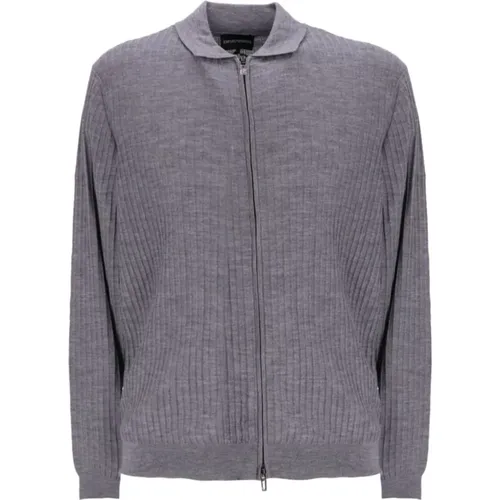 Grey Wool Zip Cardigan Sweater , male, Sizes: S, L - Emporio Armani - Modalova