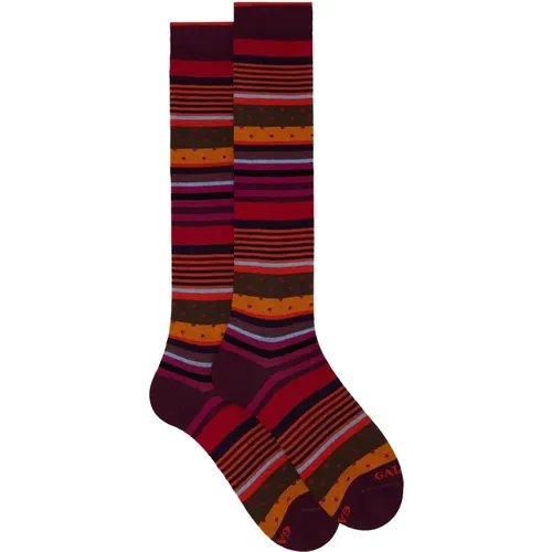 Fuchsia Gestreifte & Gepunktete Lange Socken , Damen, Größe: S - Gallo - Modalova