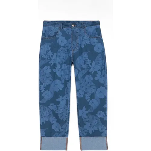 Blumige Denim Hose , Damen, Größe: L - Oltre - Modalova