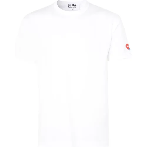 Weißes Baumwoll-T-Shirt mit seitlichem Logo , Herren, Größe: 2XL - Comme des Garçons Play - Modalova