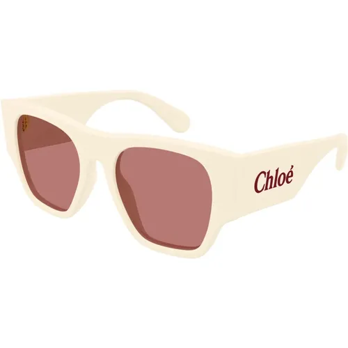 Ivory/Red Sunglasses , female, Sizes: 53 MM - Chloé - Modalova