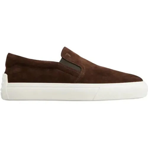 Suede Slip-On Sneakers with Logo Embossed , male, Sizes: 7 UK - TOD'S - Modalova