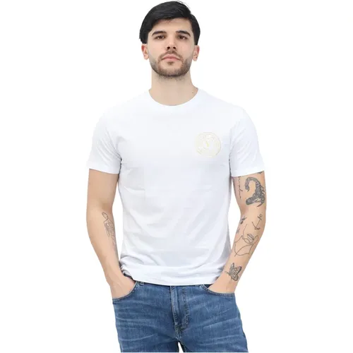 Weißes V-Emblem Logo T-Shirt , Herren, Größe: 2XL - Versace Jeans Couture - Modalova