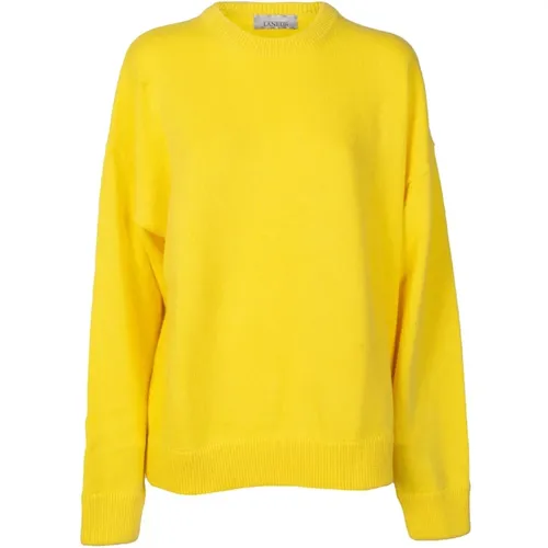 Womens Sweater. Round Neck Wool and Angora. Made in Italy , female, Sizes: XS - Laneus - Modalova