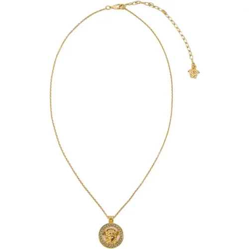 Gold Metal Necklace with Strass , female, Sizes: ONE SIZE - Versace - Modalova