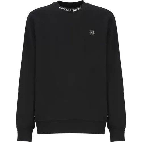 Schwarzer Baumwollpullover mit Logo-Patch , Herren, Größe: XL - Philipp Plein - Modalova