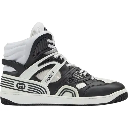 High Top Black & White Sneakers , male, Sizes: 6 UK - Gucci - Modalova