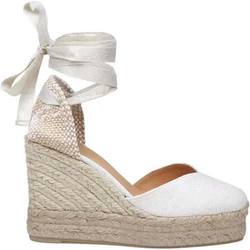 Weiße/Goldene Leinen-Espadrilles mit Knöchelband , Damen, Größe: 38 EU - Castañer - Modalova