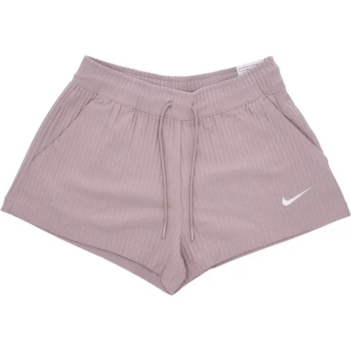 Ribbed Jersey Shorts in Taupe/White , female, Sizes: L, S - Nike - Modalova