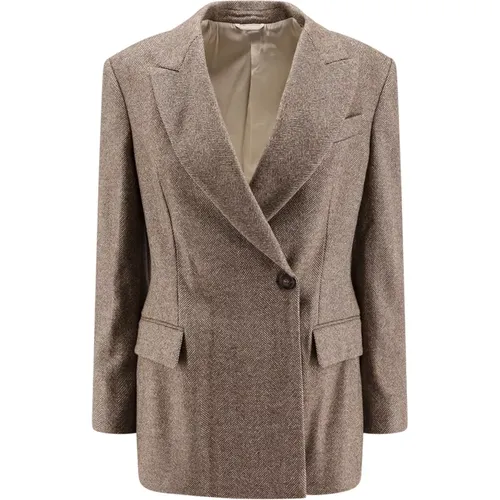 Herringbone Wool Blend Double-Breasted Blazer , female, Sizes: S, M - BRUNELLO CUCINELLI - Modalova