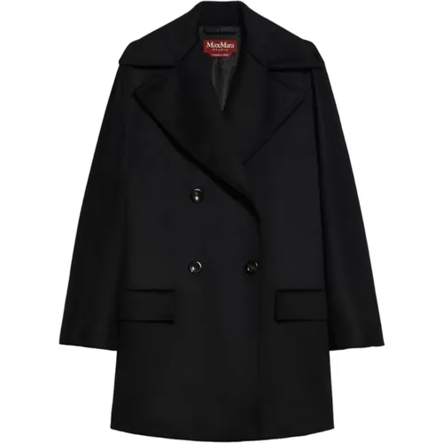 Schwarzer Wollmantel Kimonoärmel , Damen, Größe: 2XS - Max Mara Studio - Modalova