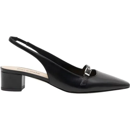 Schwarze Leder Slingback Schuhe , Damen, Größe: 39 1/2 EU - Parallele - Modalova