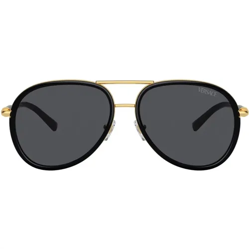 Designer Sonnenbrille,Goldene Metall Piloten Sonnenbrille mit Dunkelgrauer Linse - Versace - Modalova