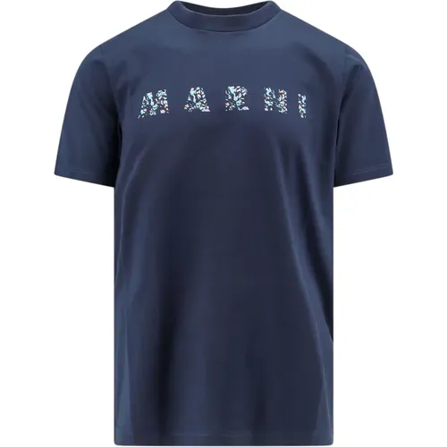 Blaues T-Shirt mit Rundhalsausschnitt, Hergestellt in Italien , Herren, Größe: M - Marni - Modalova