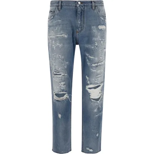 Ultimate Cool and Edgy Ripped Straight Jeans for Men , male, Sizes: XL - Dolce & Gabbana - Modalova
