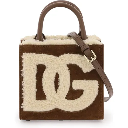 Shearling Logo Mini Tote Tasche - Dolce & Gabbana - Modalova