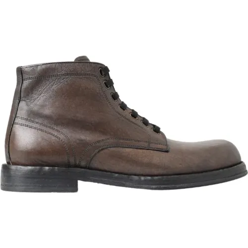 Elegant Horse Leather Lace-Up Boots , male, Sizes: 8 UK - Dolce & Gabbana - Modalova