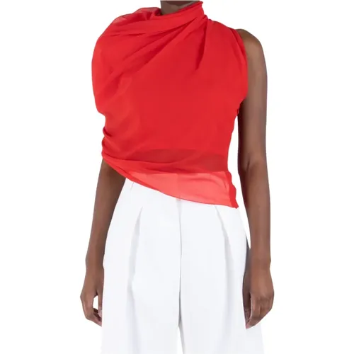 Rotes Gerafftes Oberteil mit hohem Kragen , Damen, Größe: XS - Jacquemus - Modalova