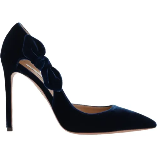 Blaue Samt Stiletto Pumps mit spitzer Kappe - Aquazzura - Modalova