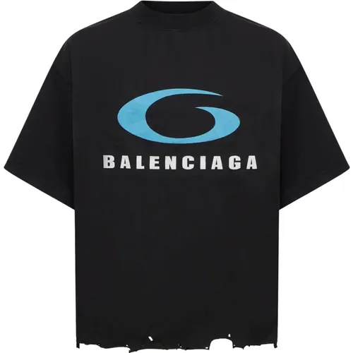 Schwarzes Baumwoll Logo Print T-shirt , Damen, Größe: M - Balenciaga - Modalova