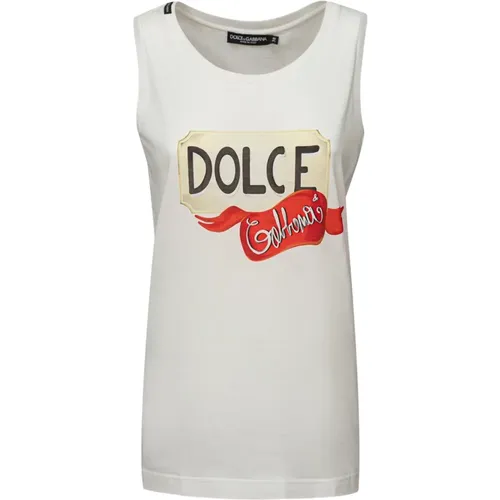 Cotton Logo Print Tank Top , female, Sizes: 2XS - Dolce & Gabbana - Modalova