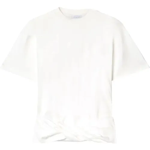 Off , Weiße Twist T-Shirt mit Knoten Detail , Damen, Größe: M - Off White - Modalova