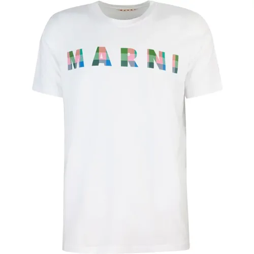 Checkered Logo T-shirt , male, Sizes: L, XL, M - Marni - Modalova