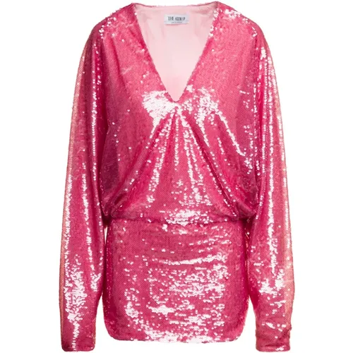 Fuchsia Sequin Mini Dress V-Neck , female, Sizes: S, XS - The Attico - Modalova