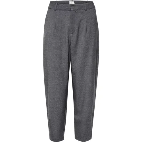 High-Waisted Cropped Pants in Dark Grey Melange , female, Sizes: 2XL, 3XL, S - Kaffe - Modalova