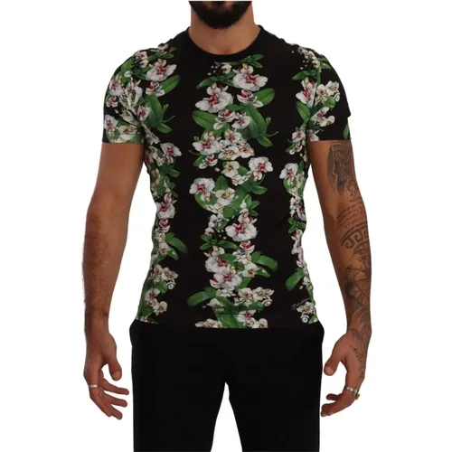 Elegantes Blumen Crewneck Tee für Männer , Herren, Größe: S - Dolce & Gabbana - Modalova