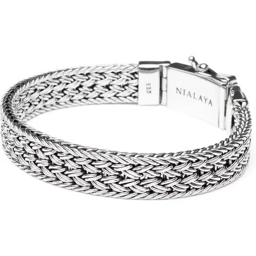 Men& Silver Braided Chain Bracelet , male, Sizes: M, XL, L - Nialaya - Modalova