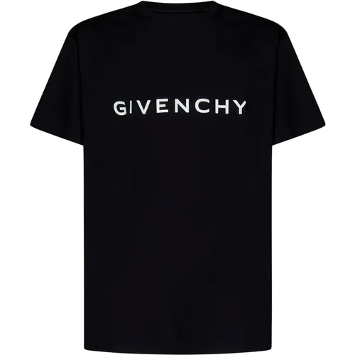 Schwarze T-Shirts und Polos mit Weißem Logo , Herren, Größe: M - Givenchy - Modalova